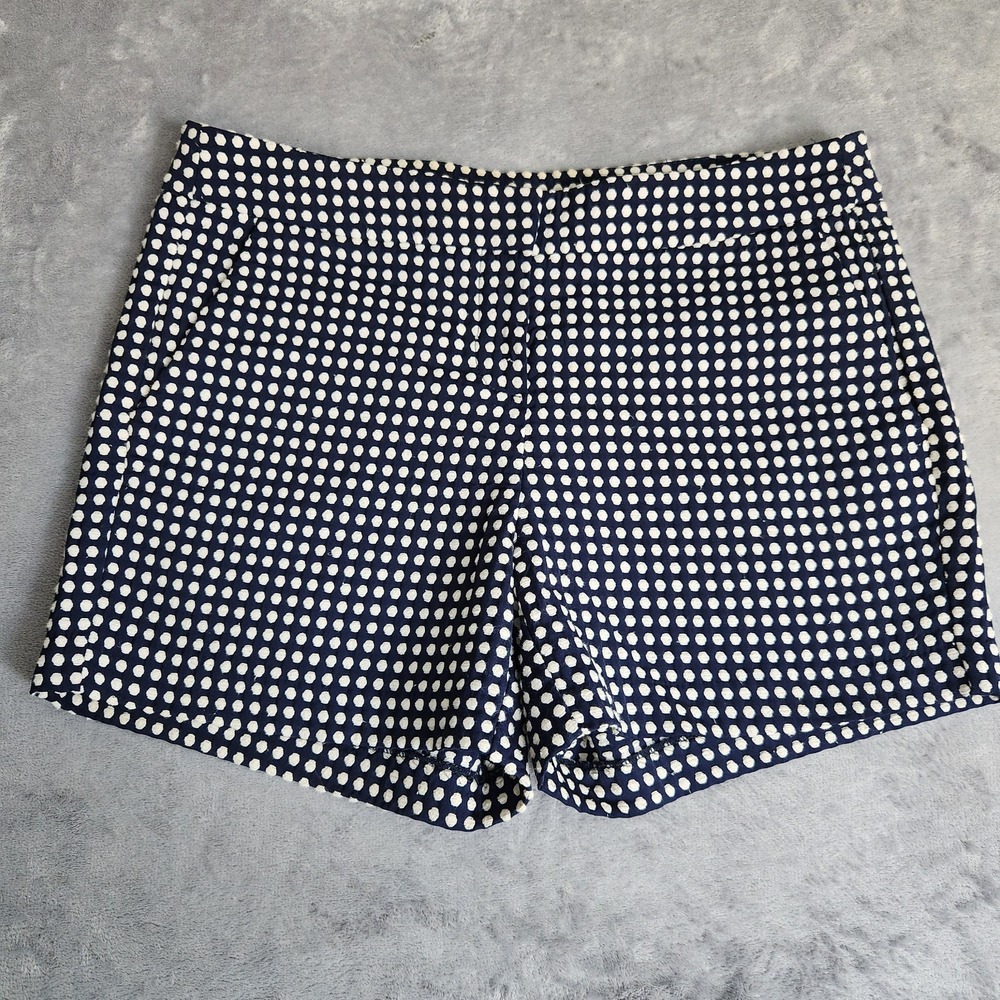 British Khaki Navy Blue & White Polka Dot Textured Shorts Women's 8 EUC Preppy